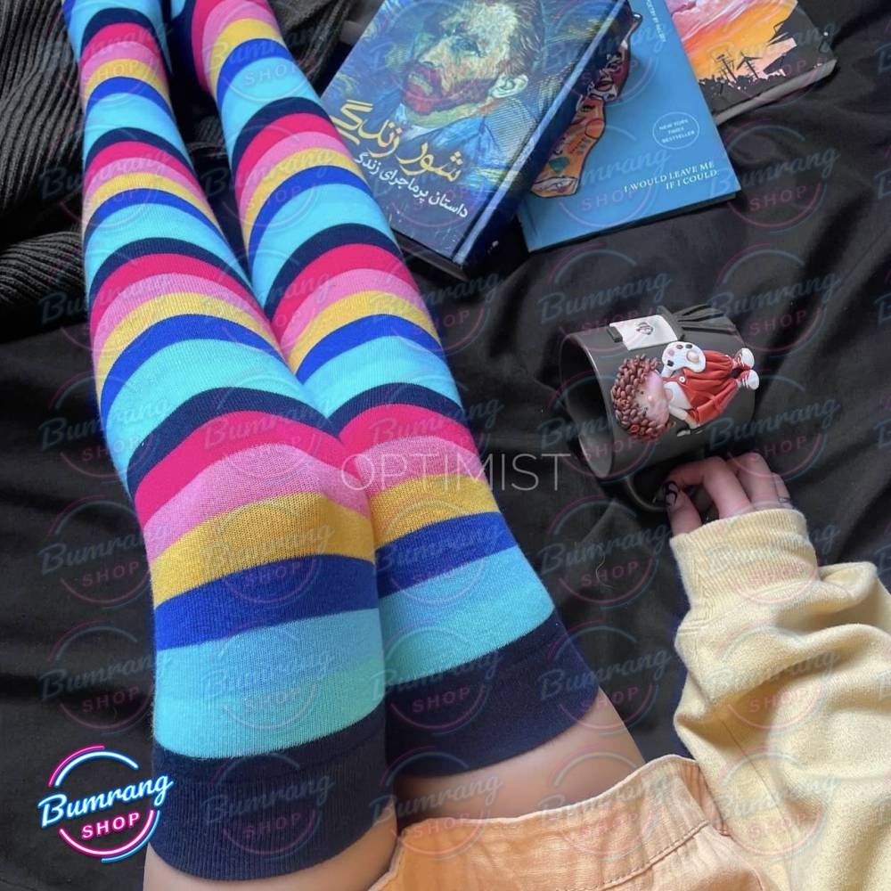 جوراب بالا زانو راه راه رنگین کمانی