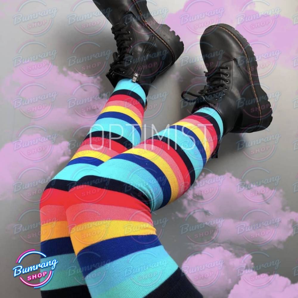 جوراب بالا زانو راه راه رنگین کمانی